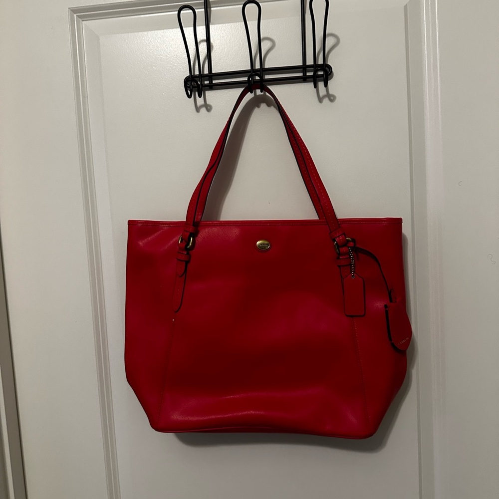 Coach Peyton Leather Zip Top Tote – Persimmon Red (New with Tags)